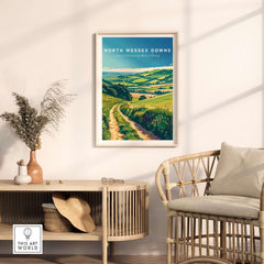 North Wessex Downs Poster showcasing the scenic hills of Southern England in a stylish interior setting.