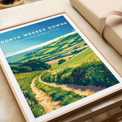 North Wessex Downs Poster showcasing the rolling hills and picturesque landscape of Southern England.