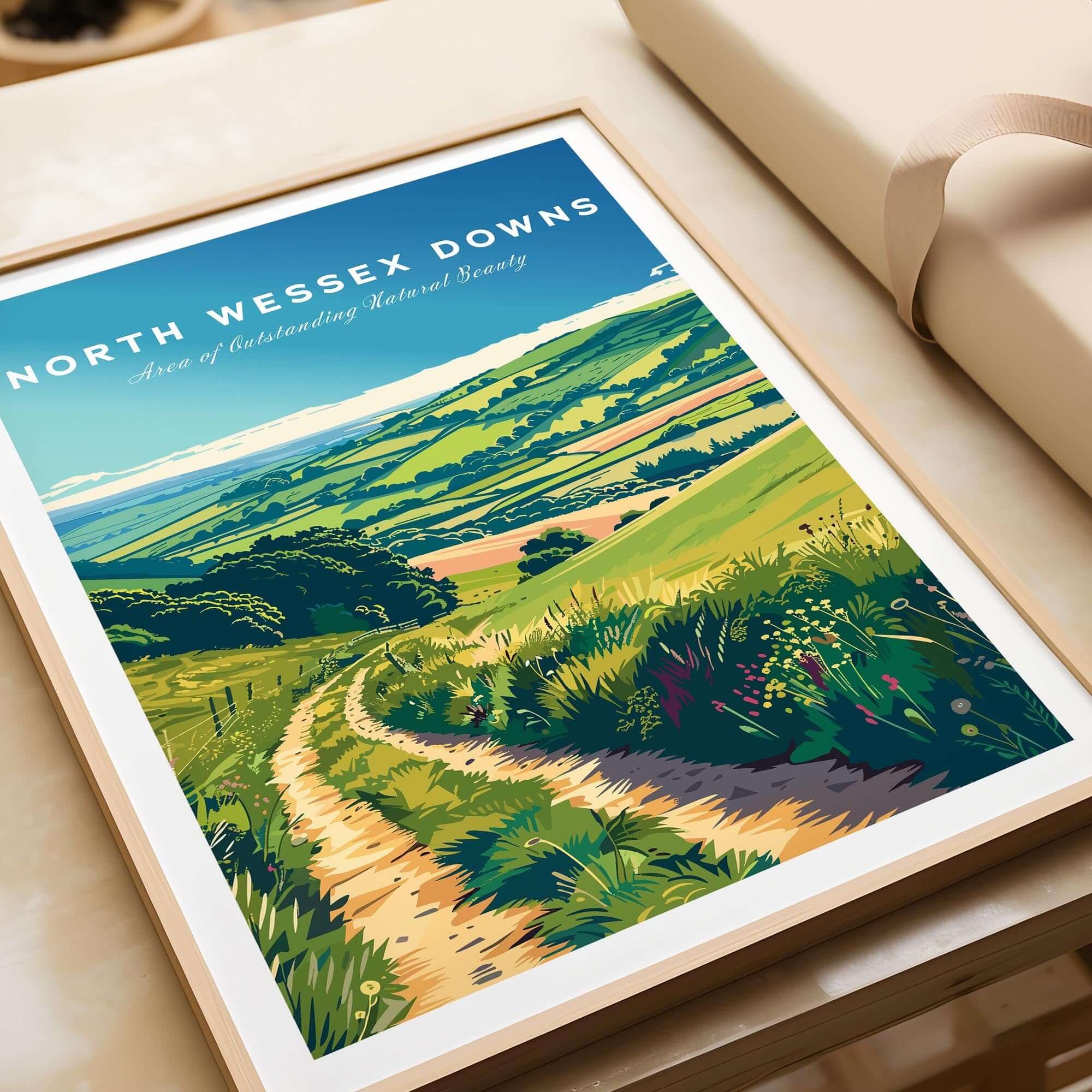 North Wessex Downs Poster showcasing the rolling hills and picturesque landscape of Southern England.