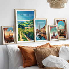 North Wessex Downs Poster displayed among other art prints in a stylish interior setting.
