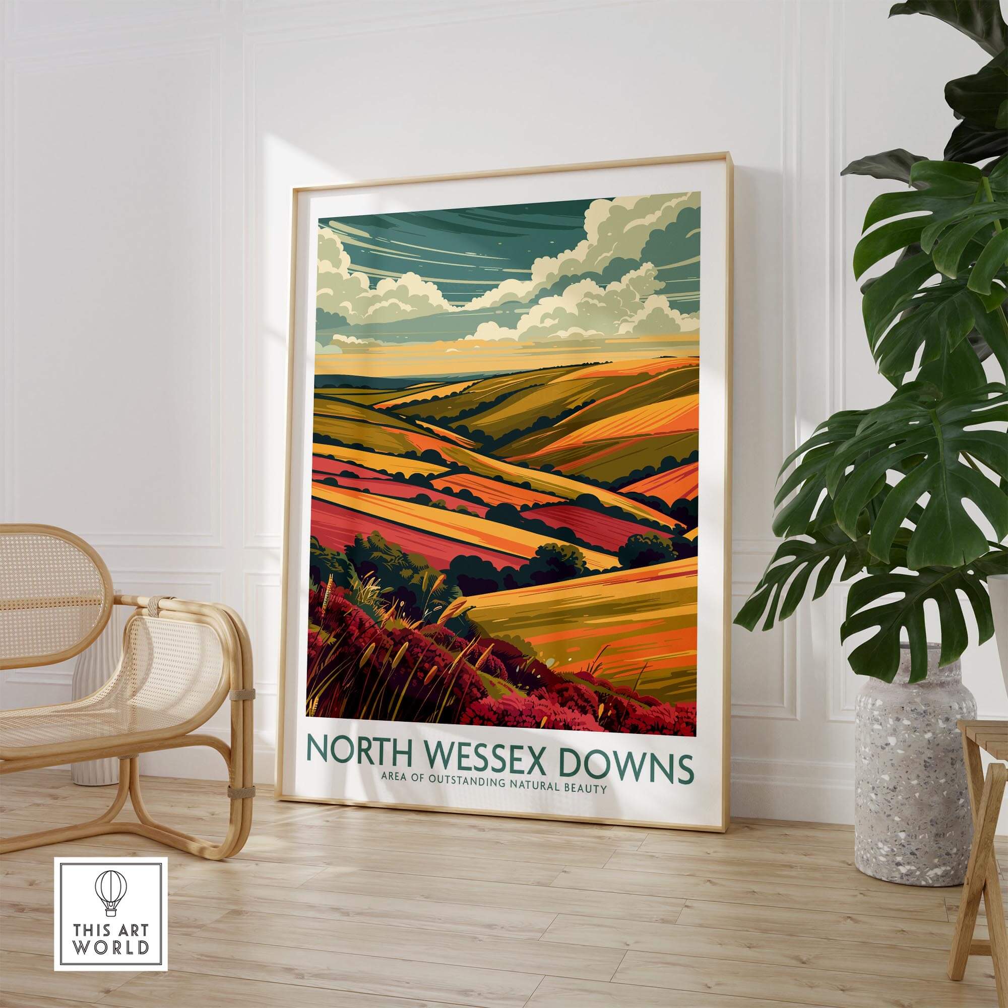 North Wessex Downs Travel Print showcasing stunning landscapes of the Area of Outstanding Natural Beauty.