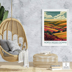 North Wessex Downs Travel Print featuring stunning landscapes in a cozy home setting.