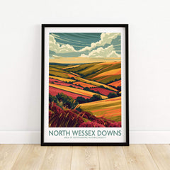 North Wessex Downs Travel Print showcasing vibrant landscapes of the Area of Outstanding Natural Beauty.
