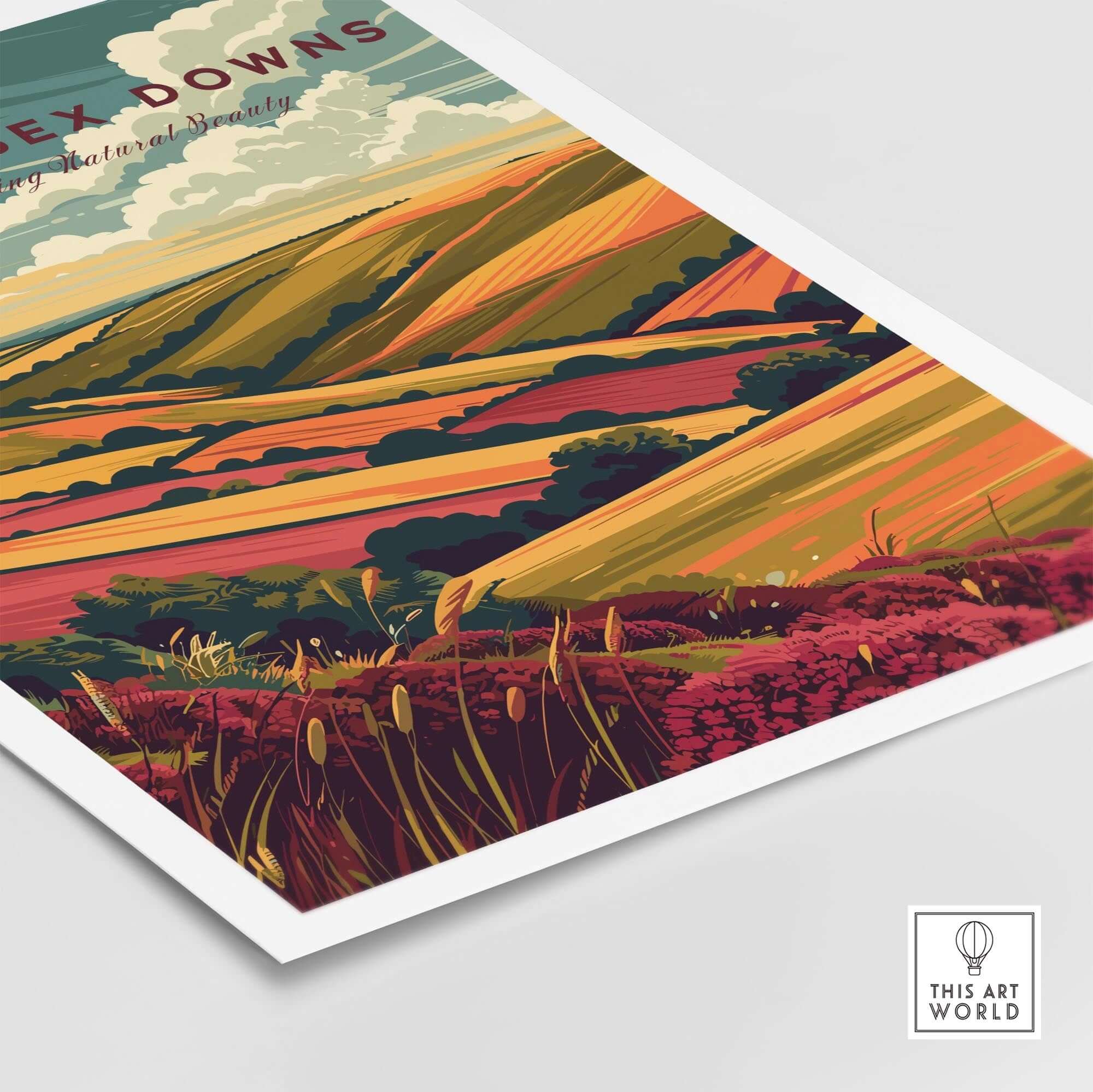 North Wessex Downs Wall Art Print showcasing vibrant landscapes in stunning colors and natural beauty.