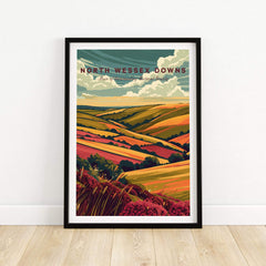 North Wessex Downs Wall Art Print featuring vibrant hills and colorful landscapes, perfect for home decor.