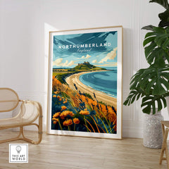 Northumberland Coast Print featuring a scenic coastal view of Northumberland, England in a stylish interior.