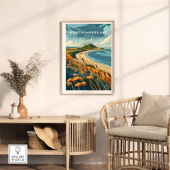 Northumberland Coast Print featuring a picturesque view of the Northumberland coastline in a stylish home setting.