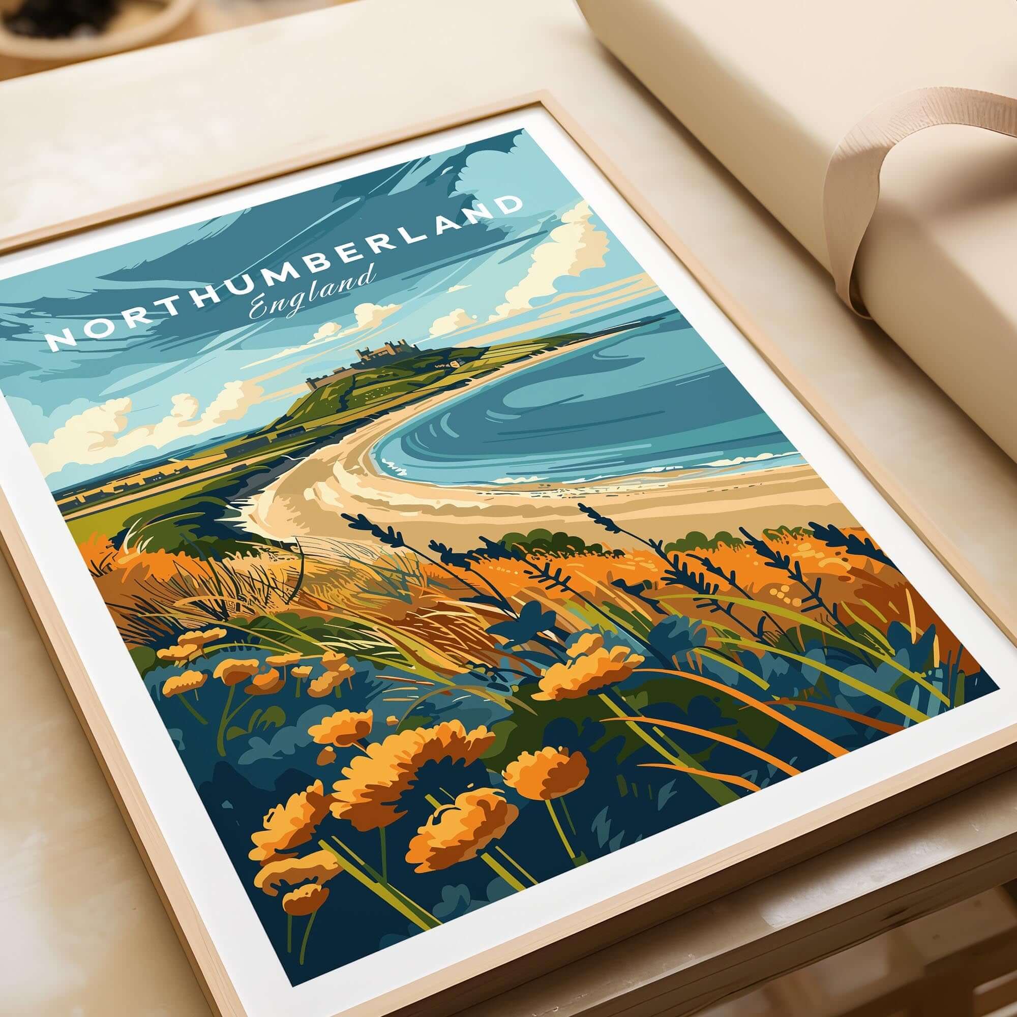 Beautiful Northumberland Coast Print showcasing tranquil seascapes and vibrant landscapes of England.