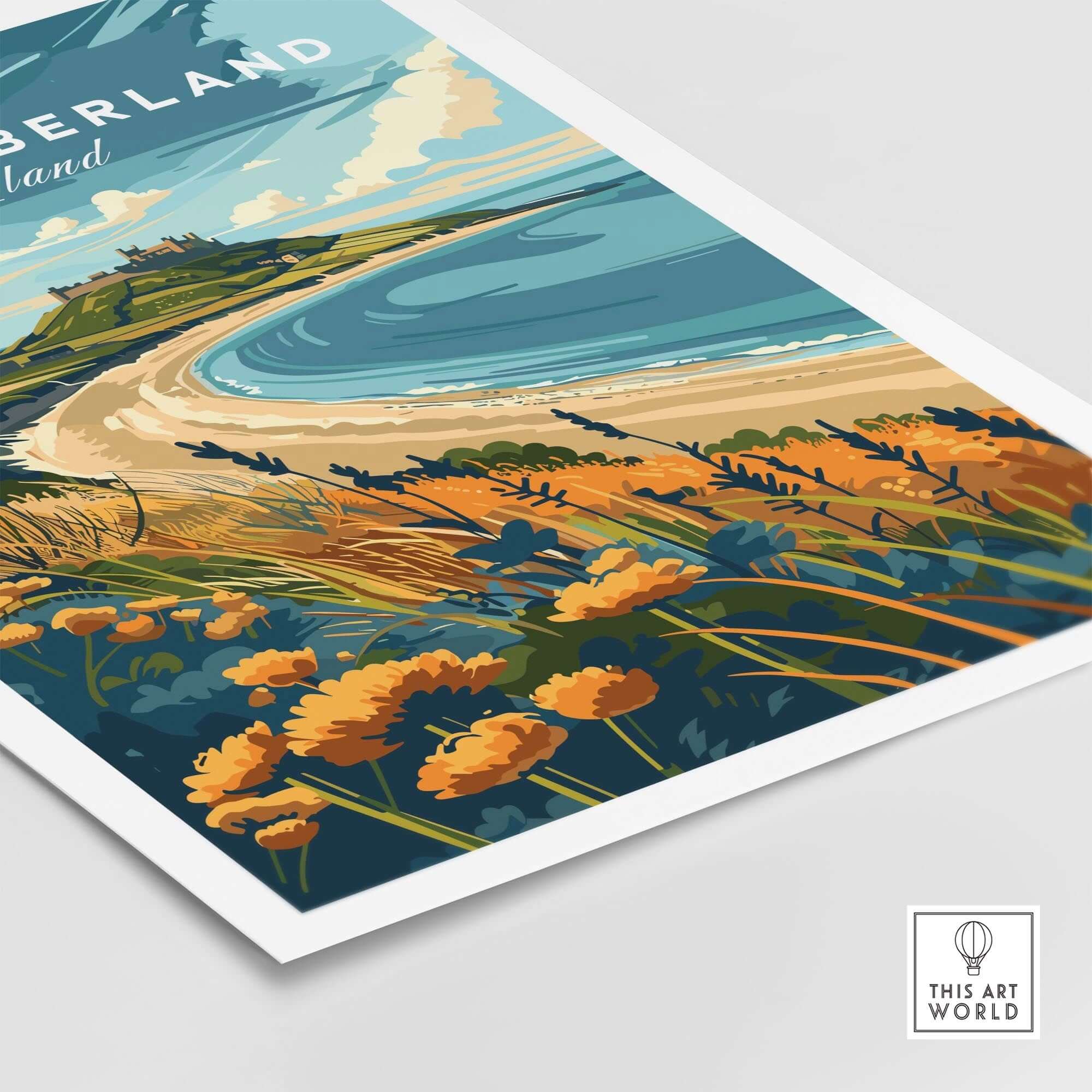 Northumberland Coast Print showcasing the beautiful seascape and vibrant flora of the Northumberland coast.