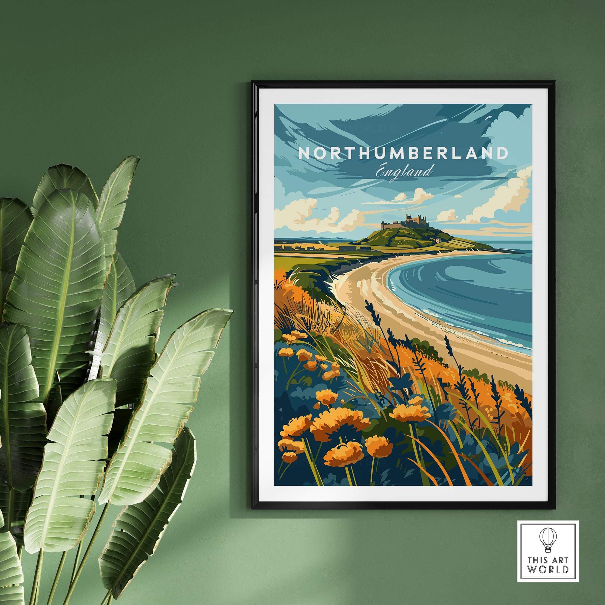 Northumberland Coast Print showcasing the stunning beauty of England's coastline and vibrant landscape.