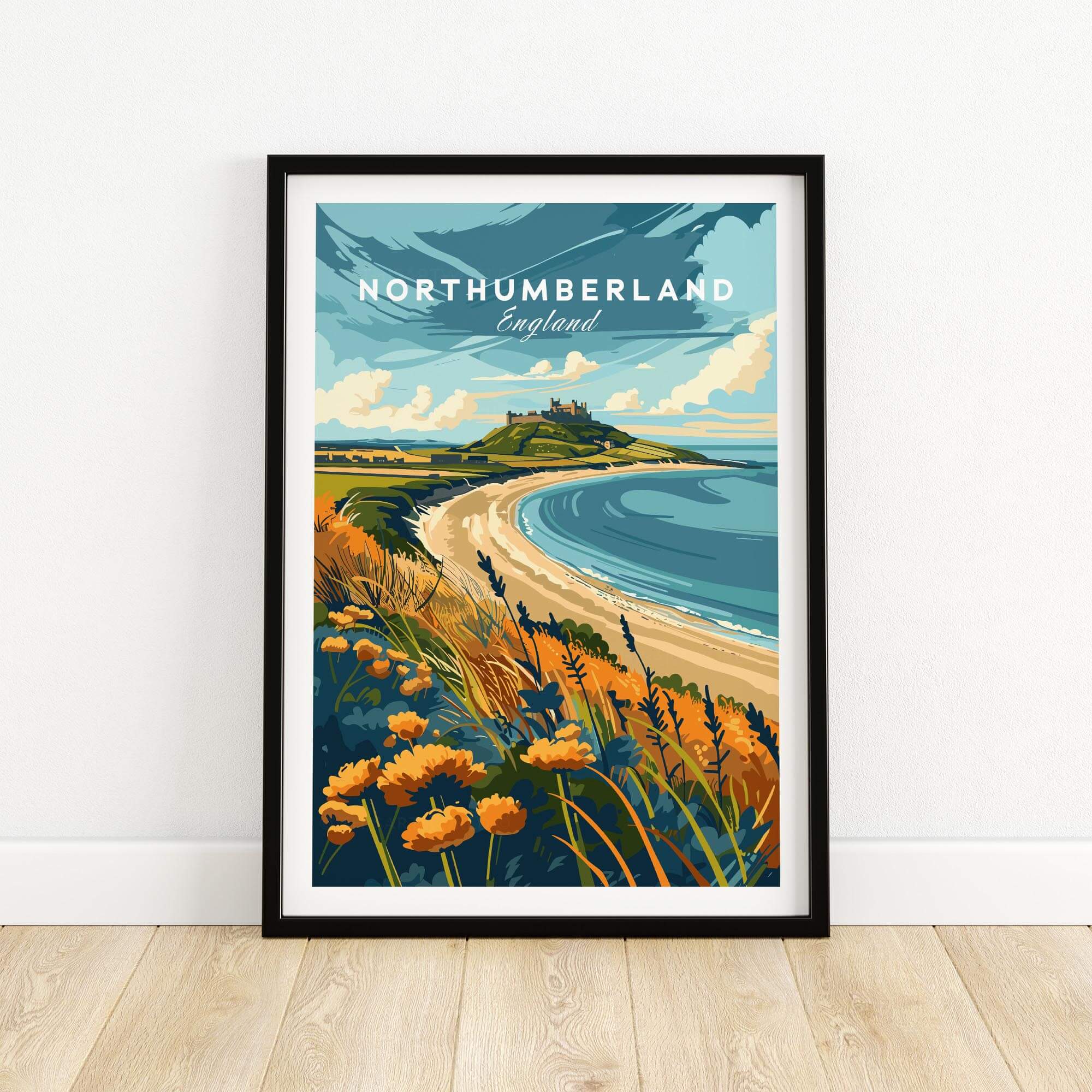 Northumberland Coast Print showcasing scenic beach and coastline in England's Area of Outstanding Natural Beauty