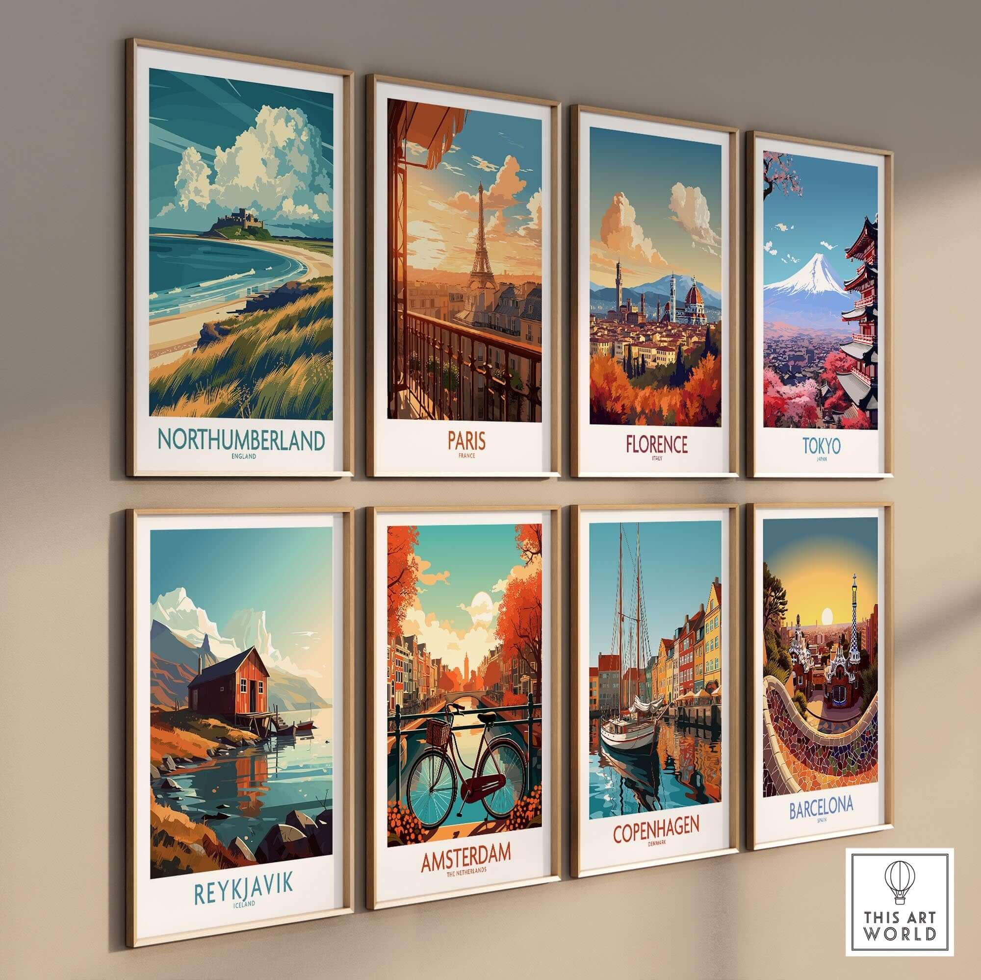 Northumberland Coast Travel Poster collection featuring iconic cities like Paris, Florence, Tokyo, and more.