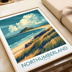 Northumberland Coast Travel Poster featuring dramatic coastal scenery and landscapes of Northumberland, England.