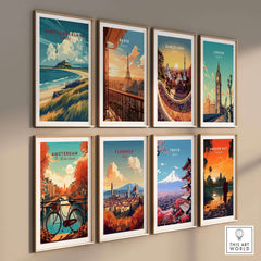 Northumberland Coast Travel Print showcasing scenic landscapes and iconic landmarks in a gallery arrangement.