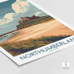 Northumberland Wall Art Poster -  Bamburgh Castle design featuring beach and castle landscape art.