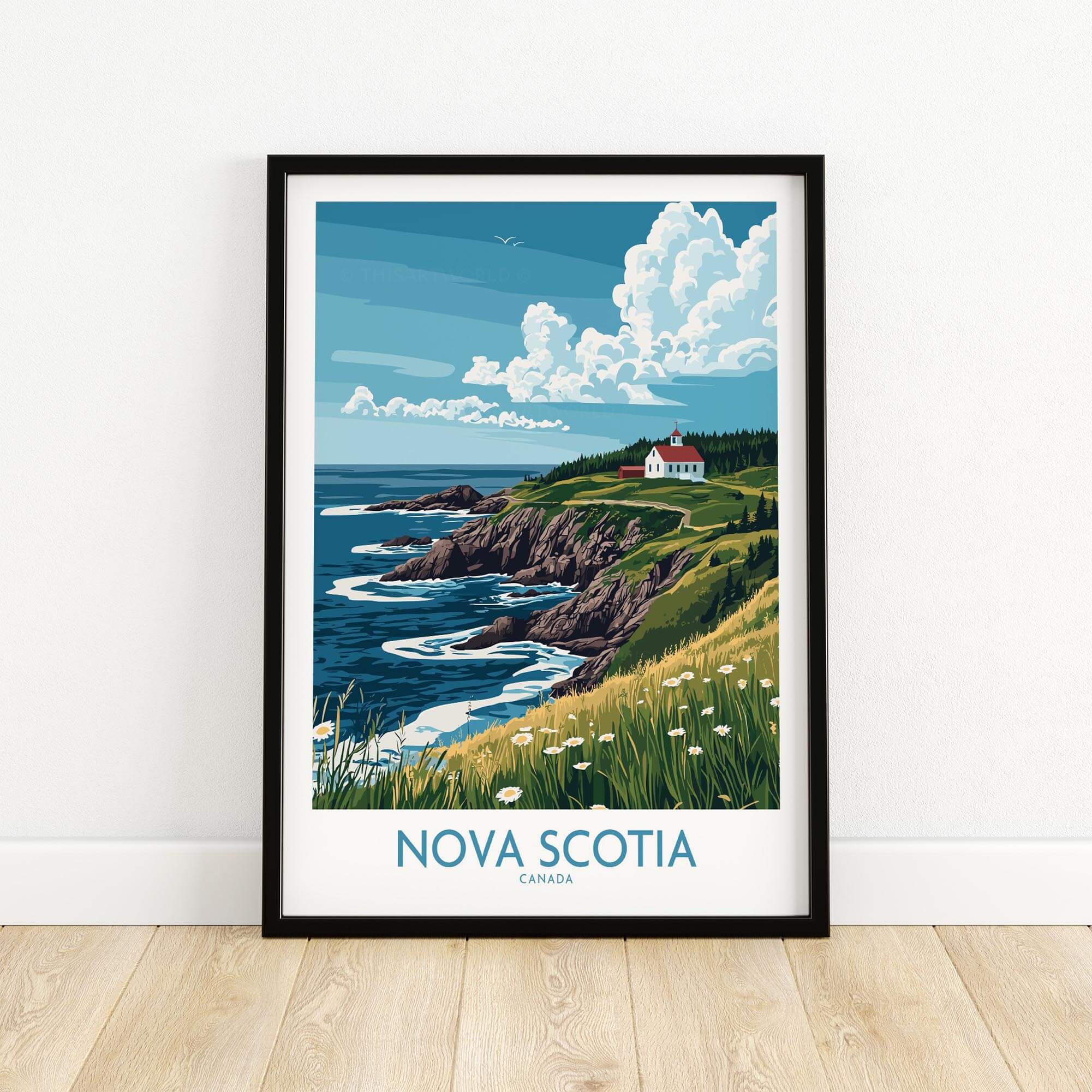 Nova Scotia Poster Canada showcasing stunning coastal landscapes and vibrant scenery of Nova Scotia, Canada.