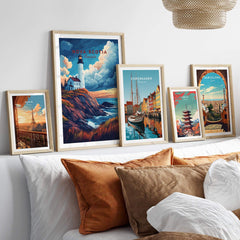 Colorful collection of travel prints featuring Nova Scotia Travel Print, showcasing scenic destinations and wall art.