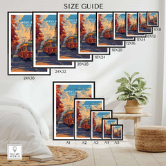Novi Sad Travel Print - Serbia size guide showing various frame sizes for the travel print.