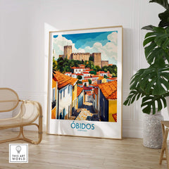 Obidos Portugal Wall Art Print showcasing the picturesque streets and architecture of Obidos, Portugal in vibrant colors.