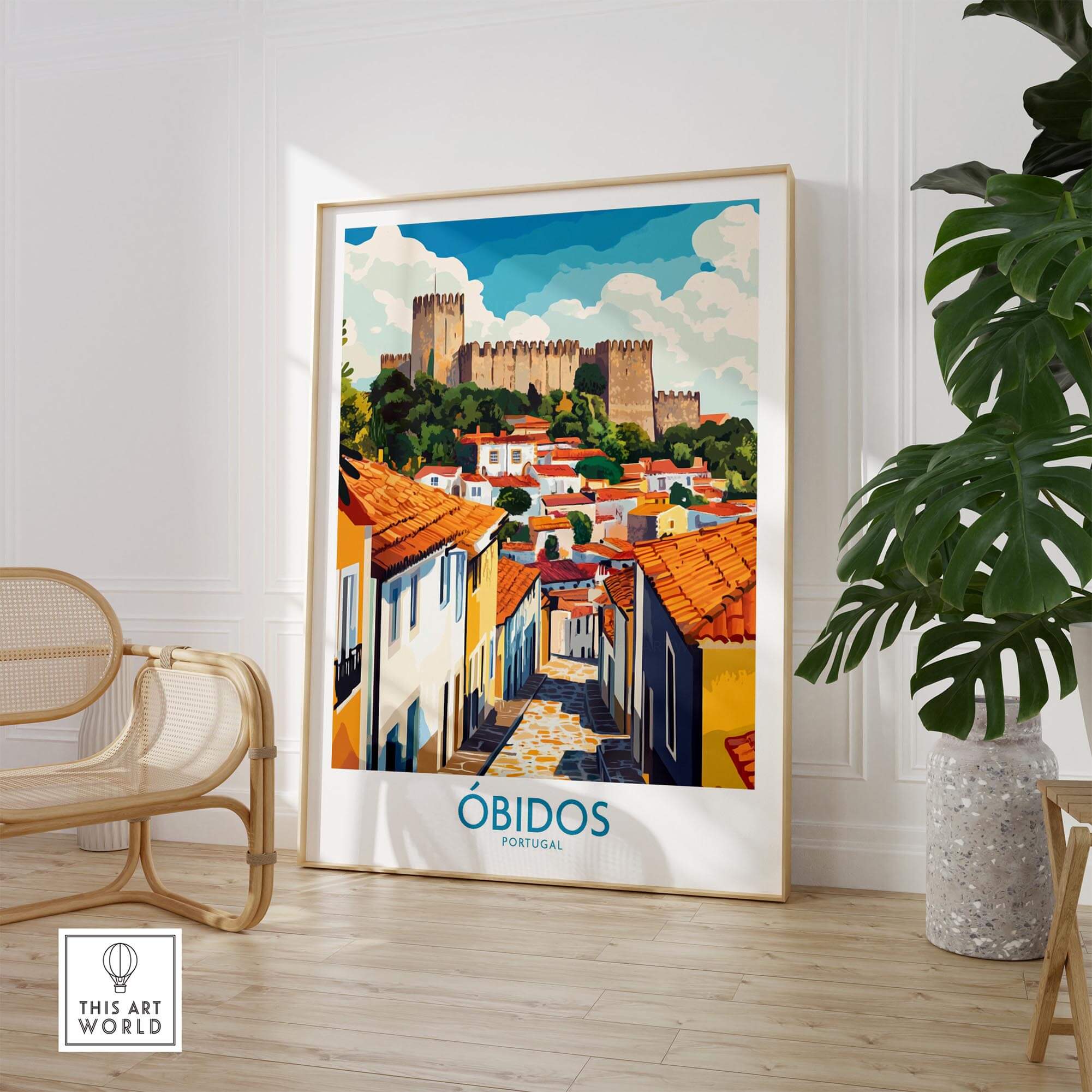 Obidos Portugal Wall Art Print showcasing the picturesque streets and architecture of Obidos, Portugal in vibrant colors.