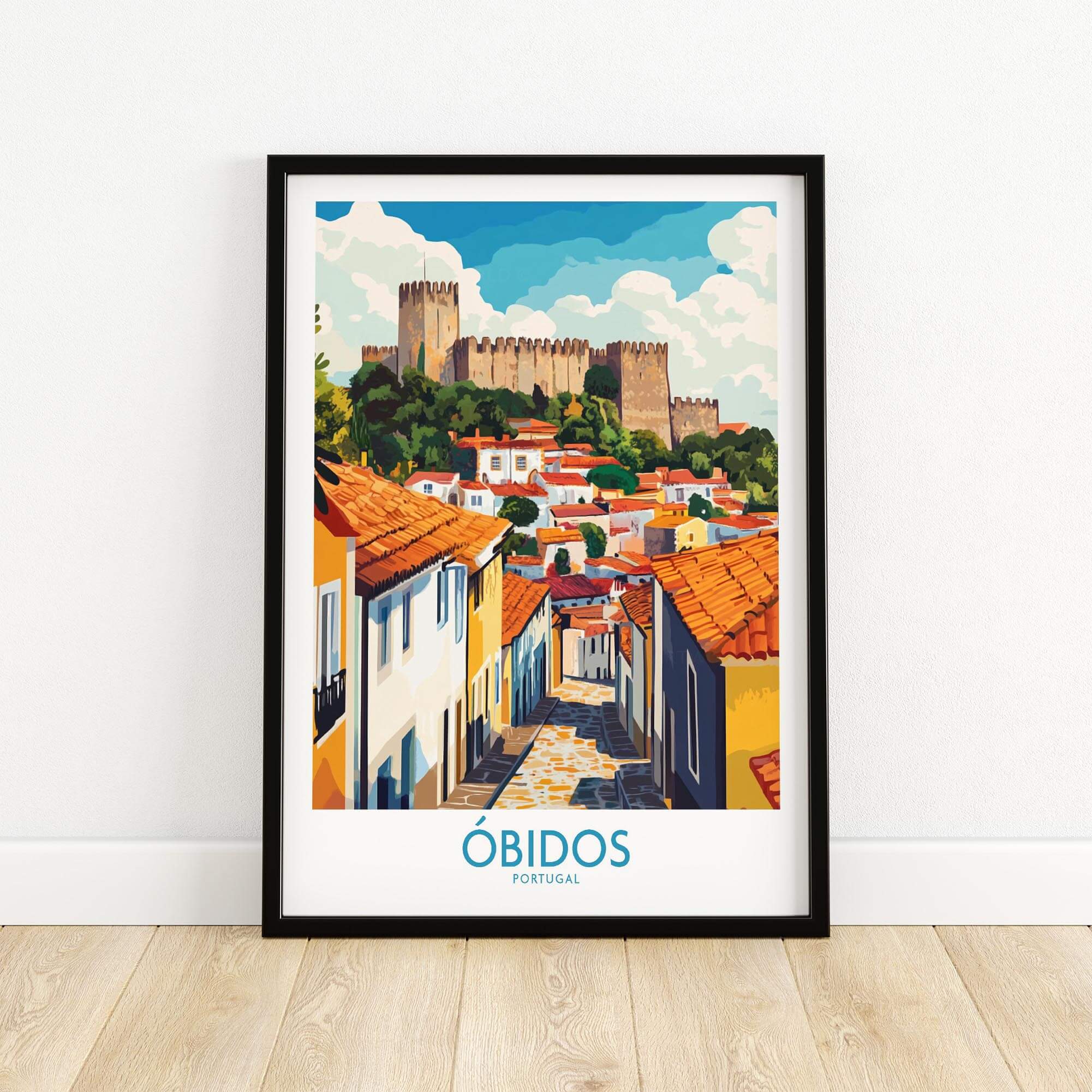Obidos Portugal Wall Art Print featuring vibrant colors and charming architecture of Obidos, Portugal.