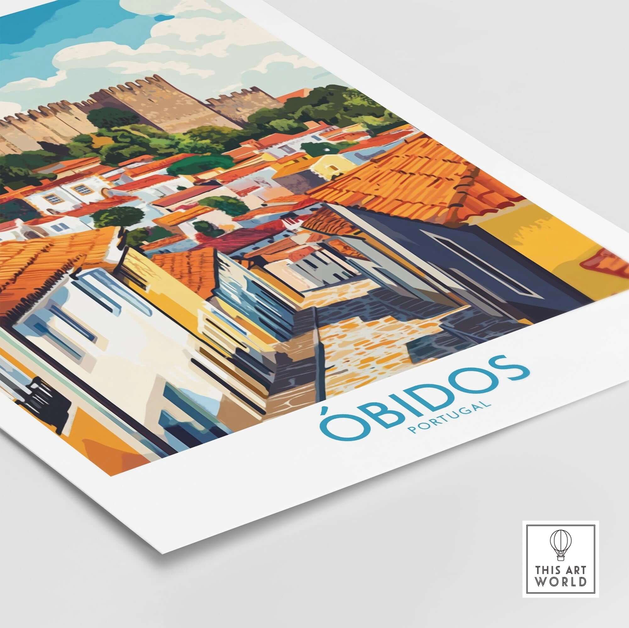 Obidos Portugal Wall Art Print showcasing vibrant streets and architecture of the picturesque town in stunning colors.