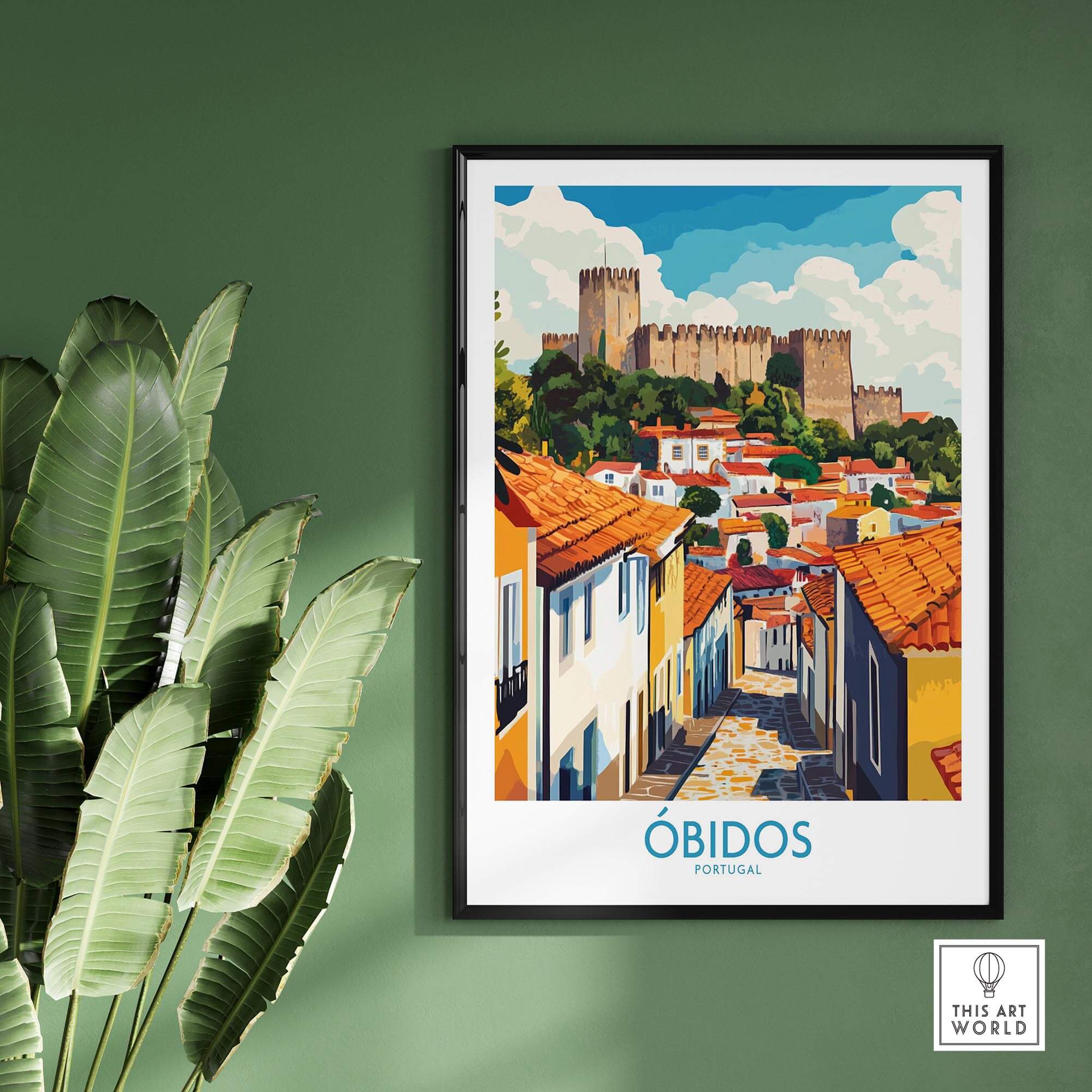 Obidos Portugal Wall Art Print showcasing vibrant streets and castle architecture of Obidos, Portugal.