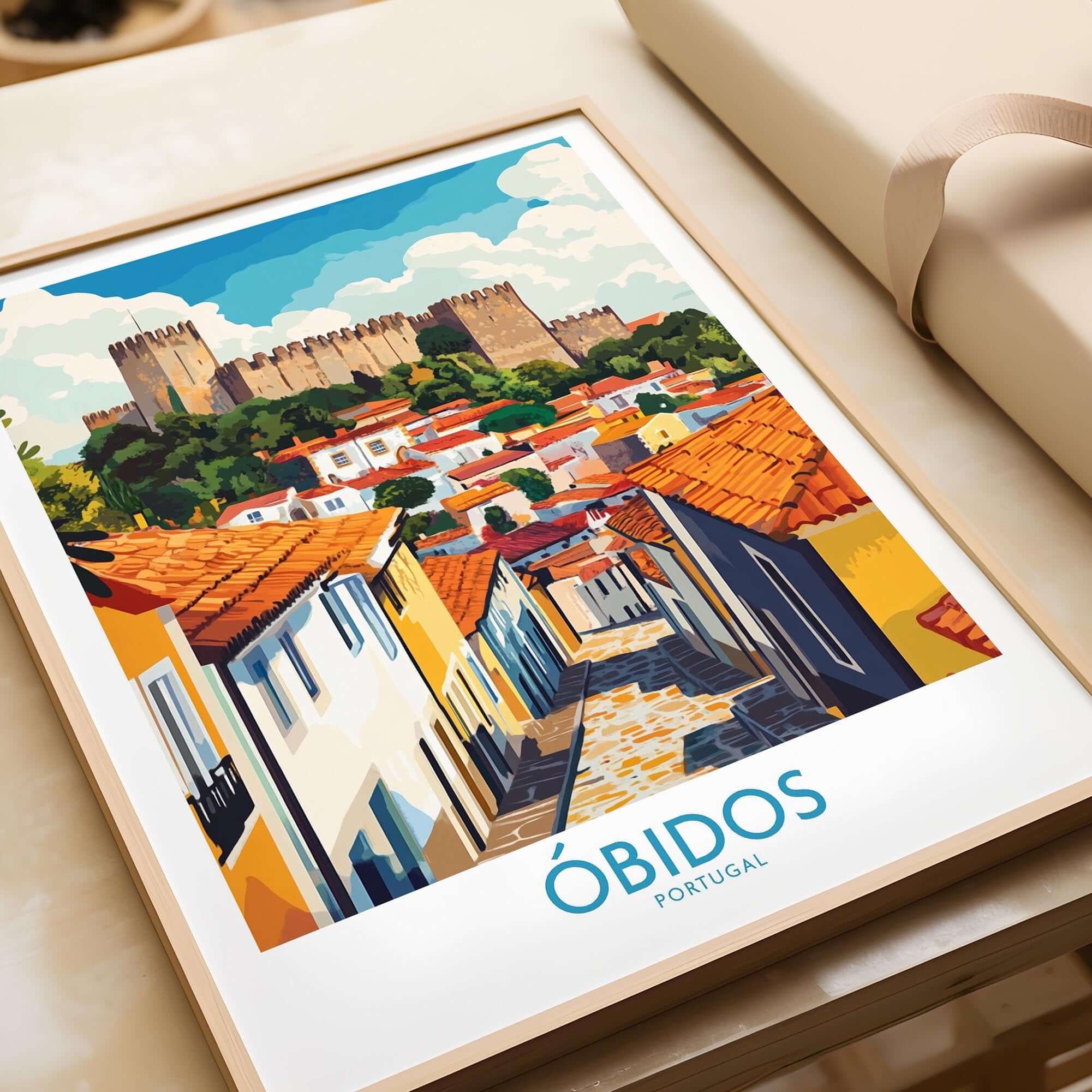 Obidos Portugal Wall Art Print showcasing colorful streets and architecture of Obidos in Portugal.