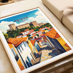 Obidos Print Portugal featuring colorful rooftops and the castle of Obidos, perfect for home or office decor.