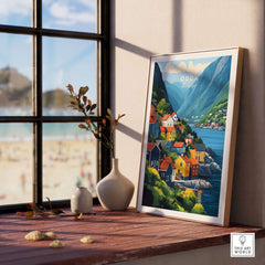 Odda Print Norway displayed in a stylish interior, showcasing vibrant colors and stunning landscape of Norway.