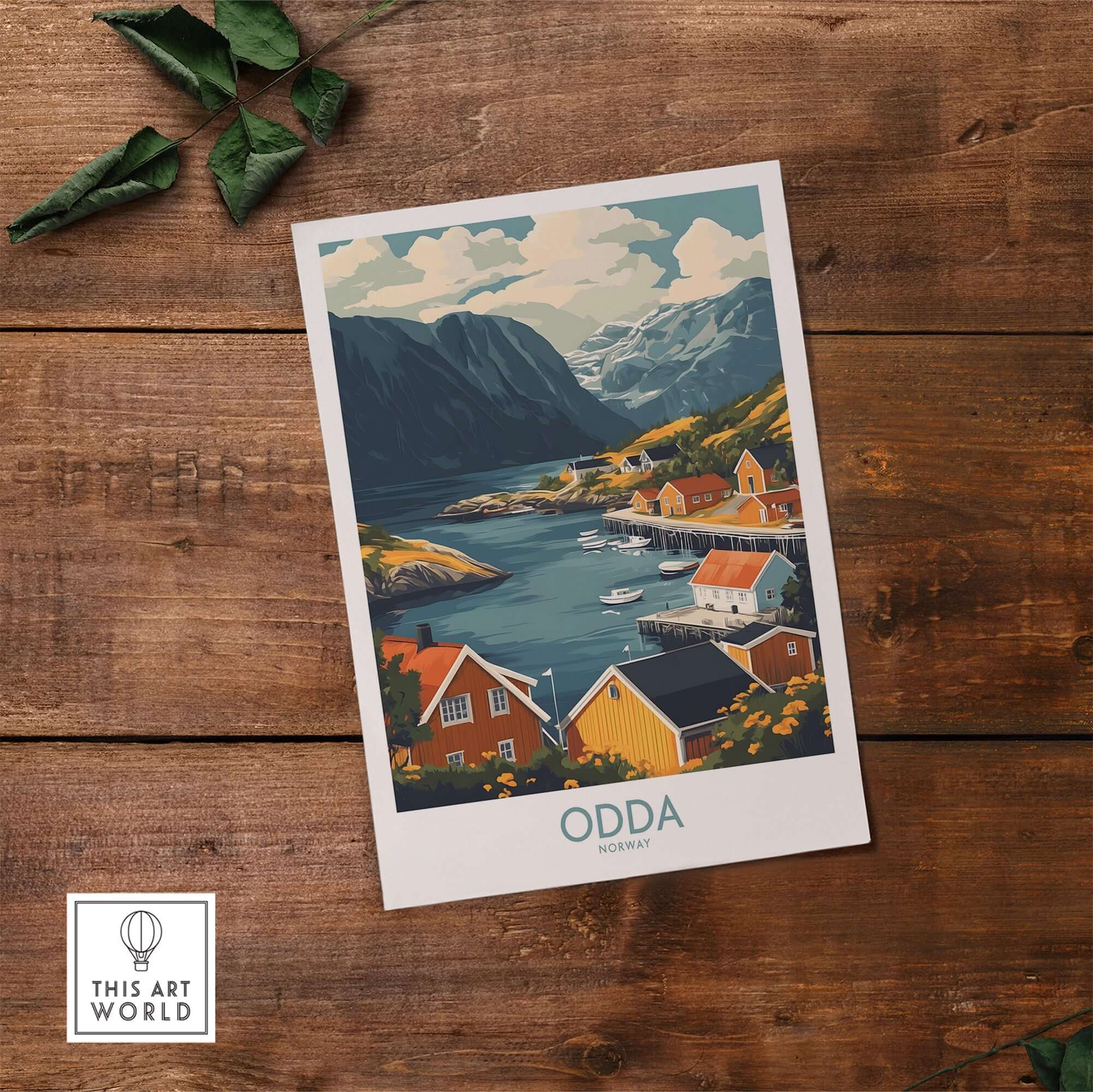 Odda Travel Print featuring a scenic view of Norway's landscapes, perfect for showcasing your love for travel.