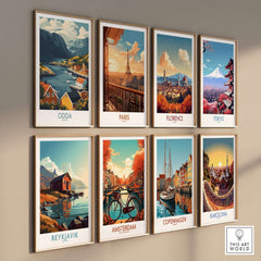 Odda Travel Print featuring beautiful travel-inspired artwork from various destinations.