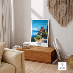 Ohrid Macedonia Wall Art Print showcasing Monastery Saint Naum and the lake, perfect for home decor.