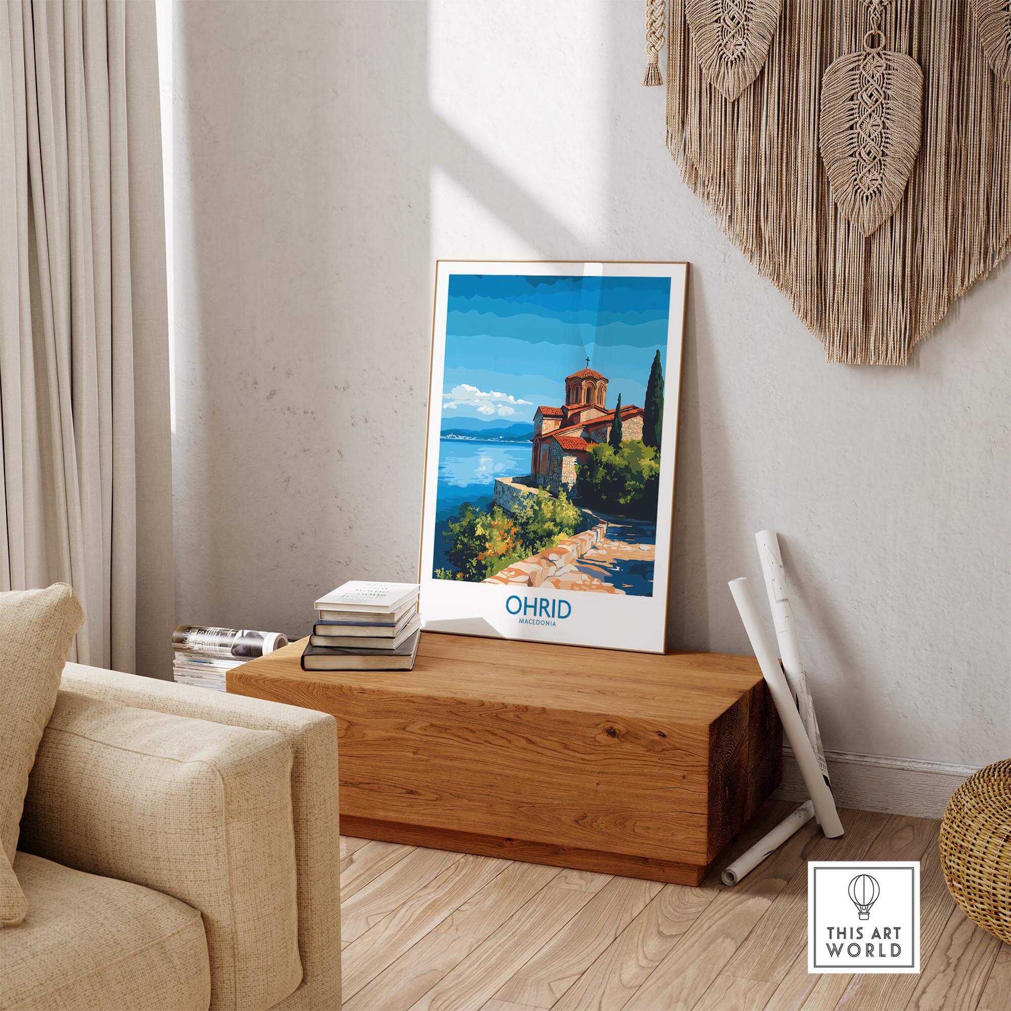 Ohrid Macedonia Wall Art Print showcasing Monastery Saint Naum and the lake, perfect for home decor.