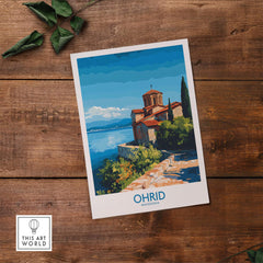 Ohrid Macedonia Wall Art Print depicting the scenic Monastery Saint Naum by the lake.