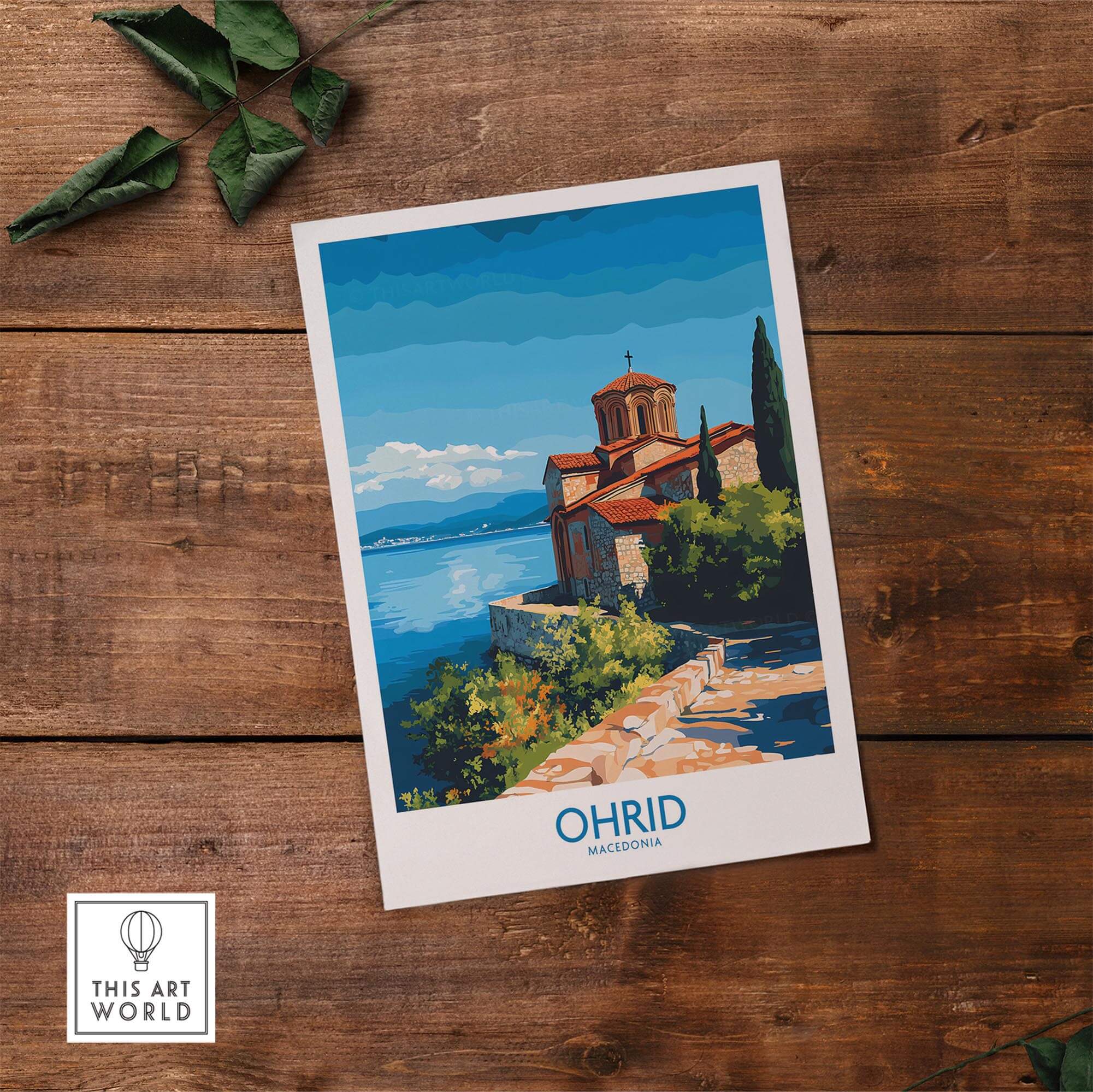 Ohrid Macedonia Wall Art Print depicting the scenic Monastery Saint Naum by the lake.