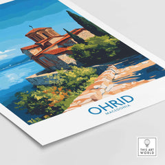 Ohrid Macedonia Wall Art Print featuring the scenic Monastery Saint Naum by the lake.