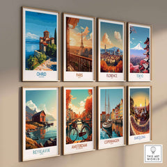 Ohrid Macedonia Wall Art Print featuring stunning lake and Monastery Saint Naum in a vibrant travel poster style.