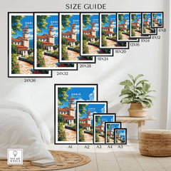 Ohrid Travel Print size guide showing various dimensions for the Ohrid Travel Print, ideal for home decor.