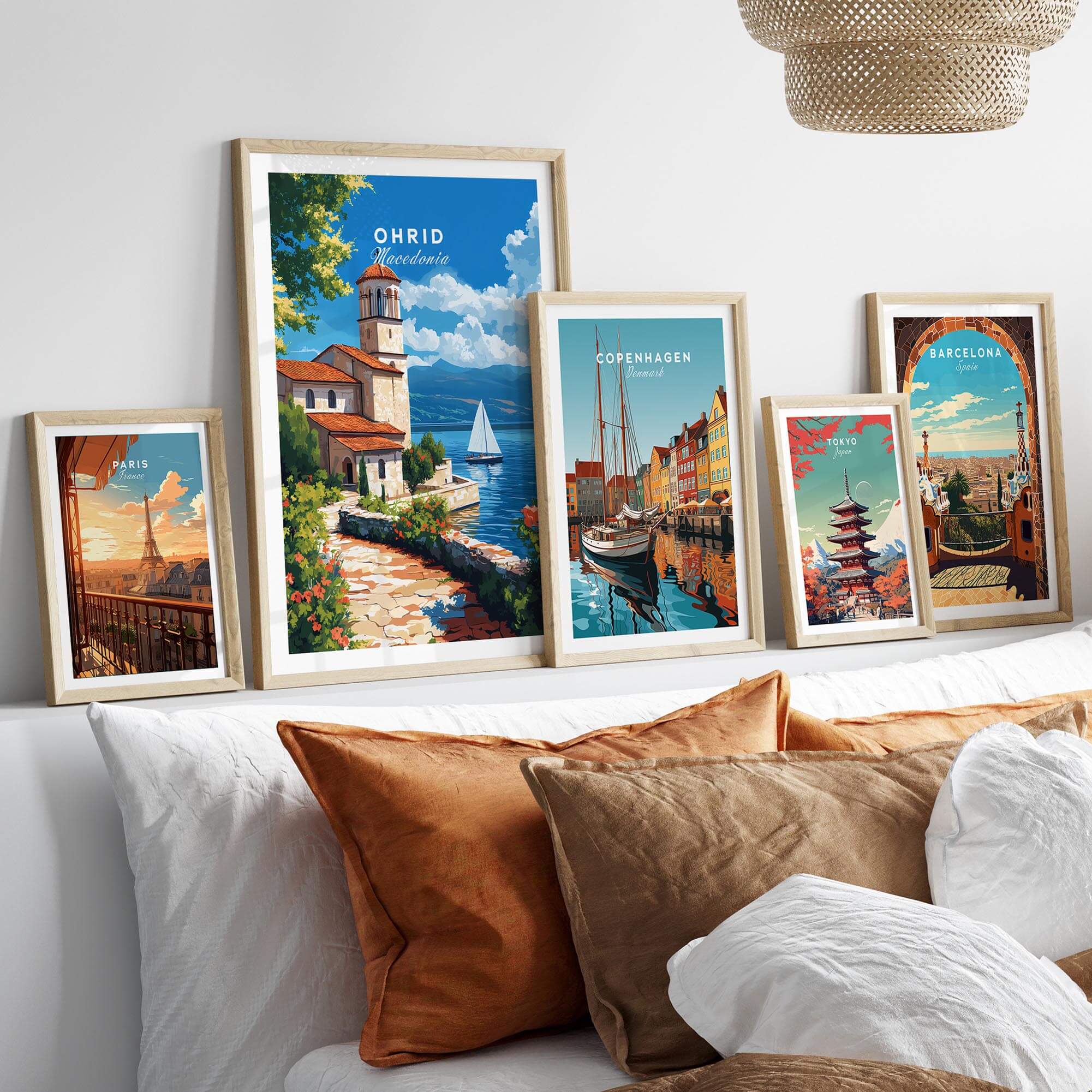 Ohrid Travel Print showcased among other city travel prints, capturing the beauty of Macedonia and inspiring exploration.