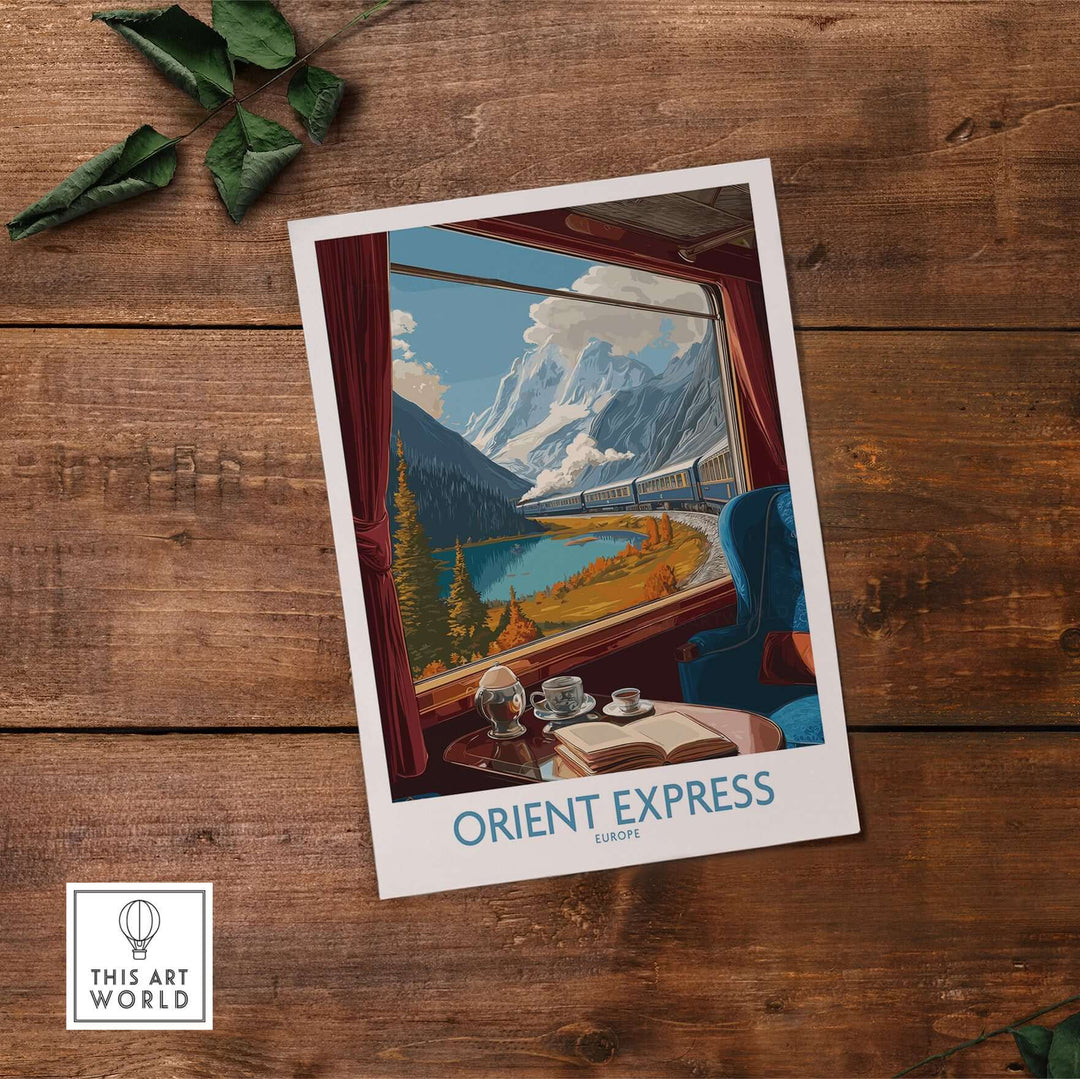 Orient Express Art Print | Alpine Lake Poster featuring serene alpine landscape and iconic train journey.