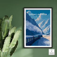 Orient Express Luxury Rail Mountain Scenery Print | Vintage Travel Wall Art displayed in a stylish setting.