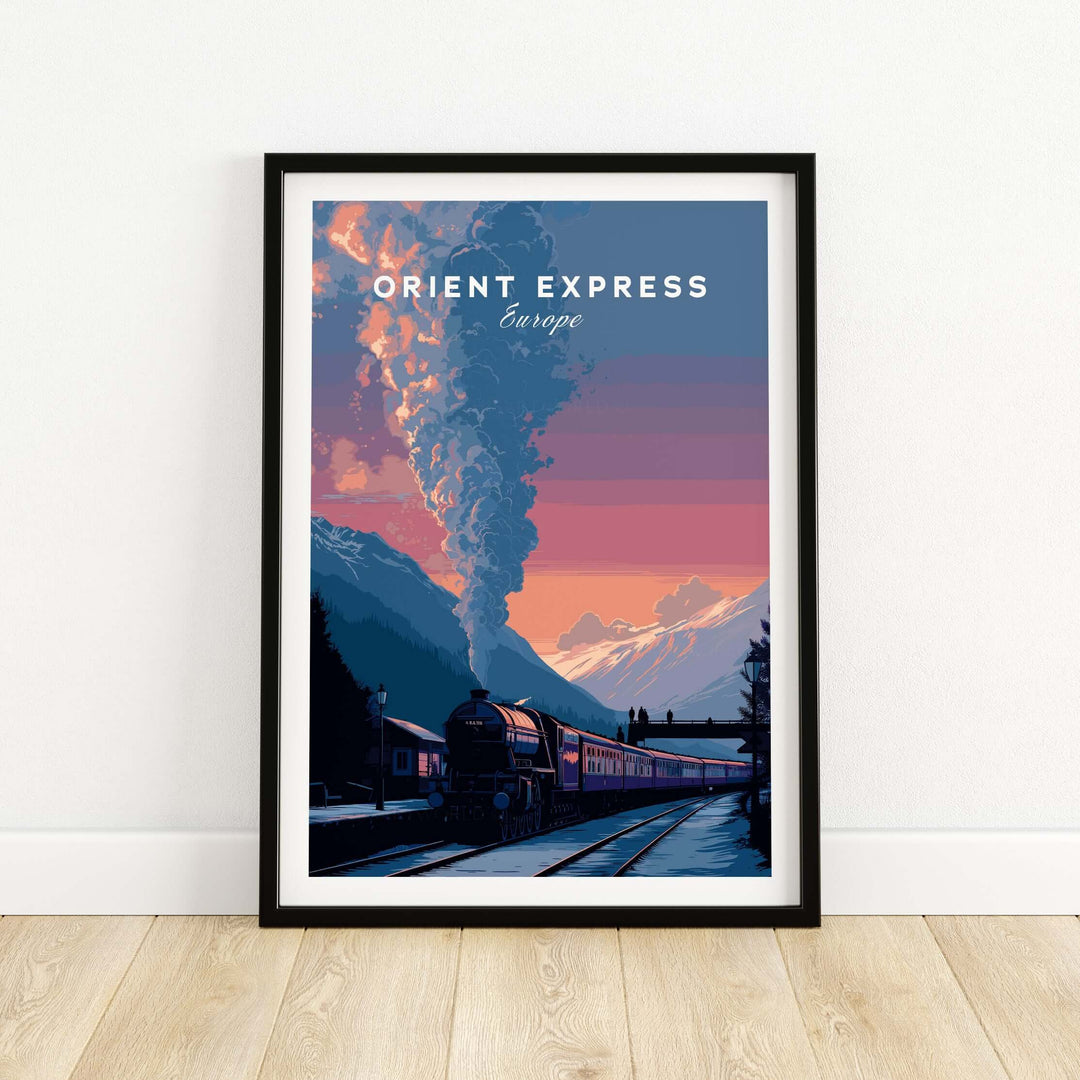 Orient Express Poster Luxury Rail Travel Poster featuring a scenic train journey through Europe.