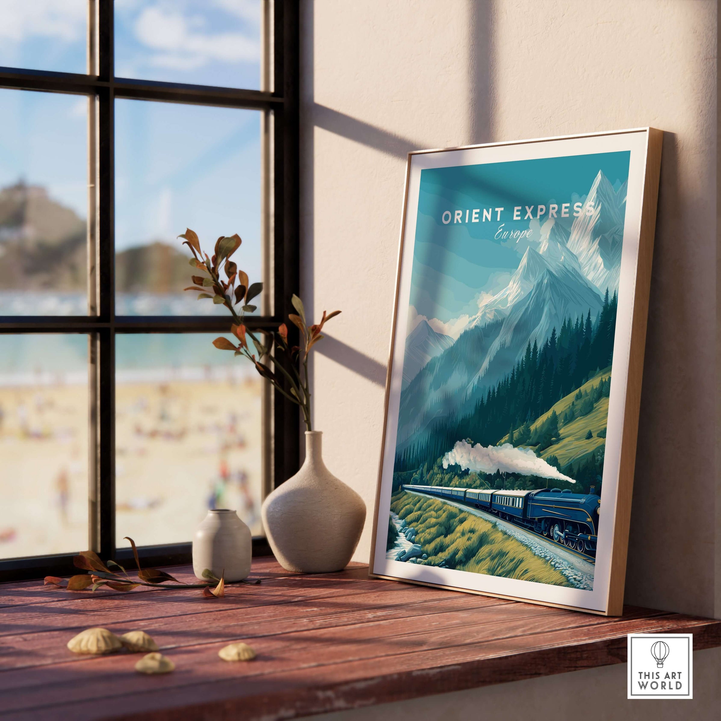 Orient Express Poster | Luxury Travel Wall Art displayed in a stylish interior, capturing iconic train journey elegance.
