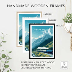 Orient Express Poster | Luxury Travel Wall Art in handmade wooden frames, showcasing natural, white, and black options.