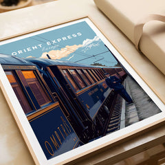 Orient Express Poster | Retro Rail Wall Art featuring a vintage train design with elegant colors and classic travel theme.