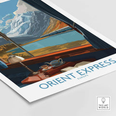 Orient Express Poster Window Art Print | Glacier Mountain View Poster featuring a scenic view from a train window.