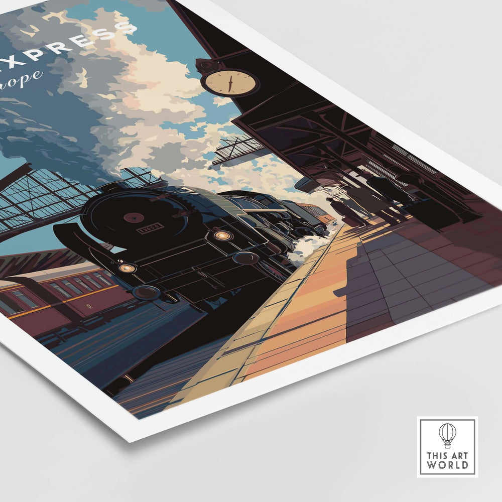 Orient Express Poster Vintage Rail Departure View Print | Luxury Travel Wall Art featuring a classic train ready to depart.
