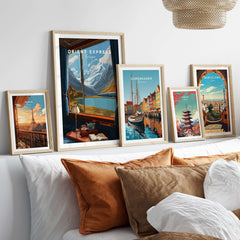 Orient Express Wall Art Print | Alps Travel Home Decor showcased in a stylish home setting with framed travel prints.