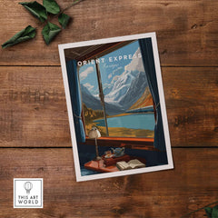 Orient Express Wall Art Print | Alps Travel Home Decor showcasing mountain views from a vintage train window.